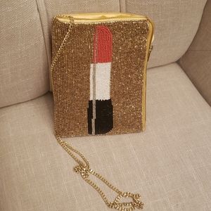 Cute Satin Gold Lipstick Crossbody